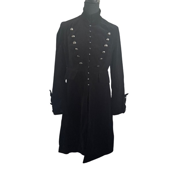 Vtg Newport News Womens Black Velvet Military Coat Size 6 Gothic Steampunk - Picture 1 of 7